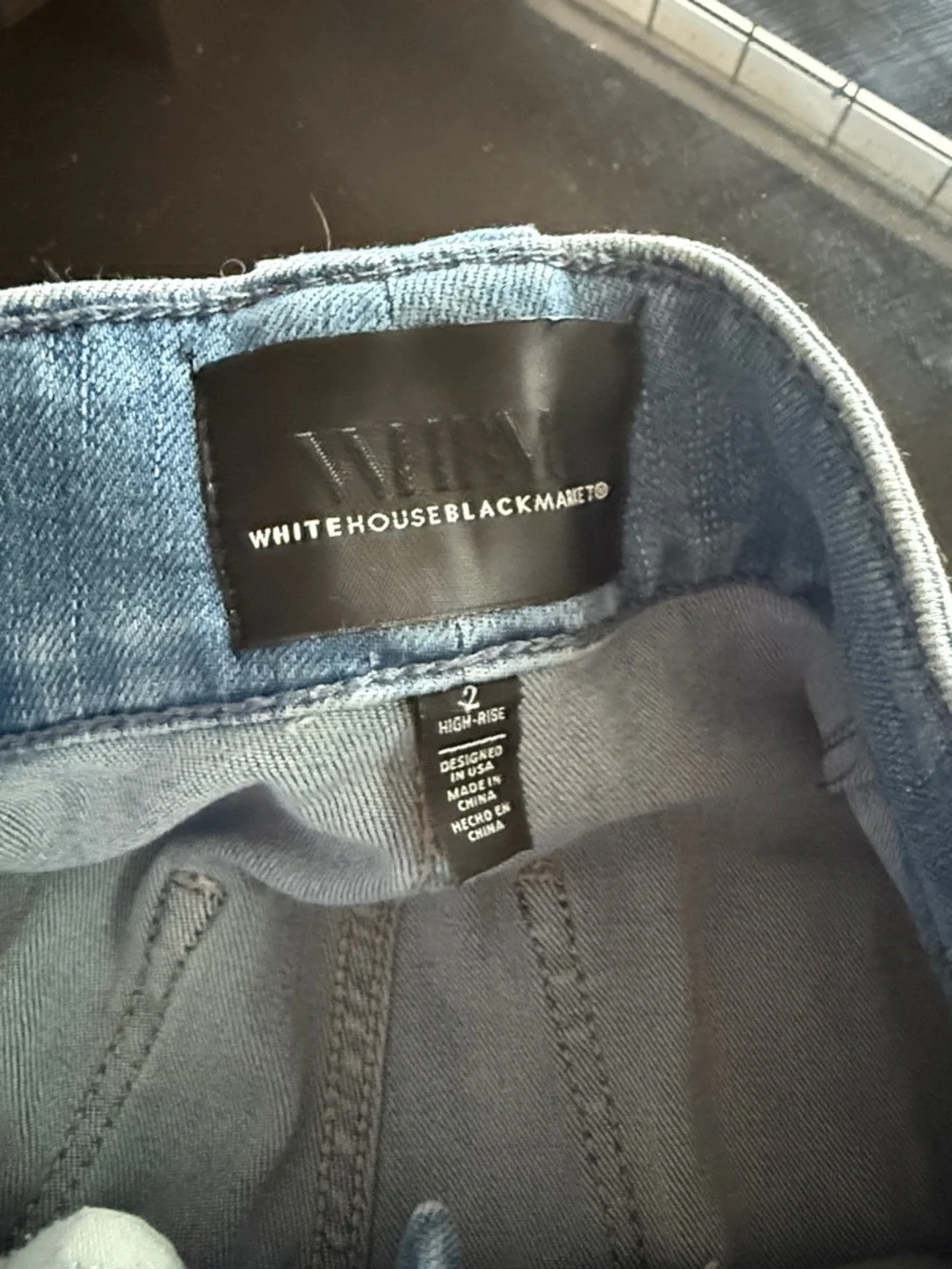 White House Black Market Light Blue High-Rise Denim Shorts with Gold Buttons - Picture 3 of 4